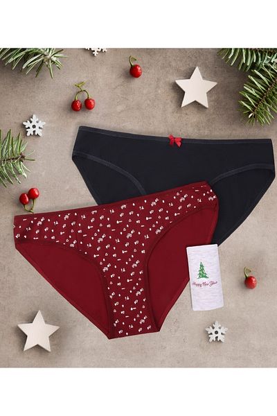 Dominant 3 Pack New Year's Themed Women's Bikini Panties; Black, Grey, Burgundy