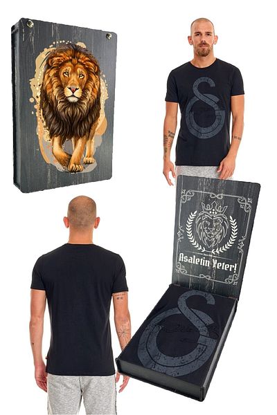 Galatasaray Μπλουζάκι Black Ancestor Signature - Lion Printed, Special Design, Ξύλινο κουτί