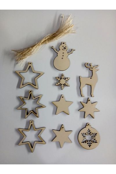 Elfora Christmas Pine Tree Ornament Luxury Wood with 10 Pieces of String