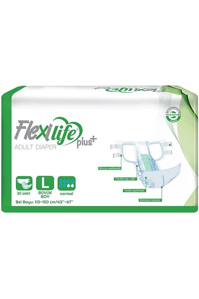 Flexi Life Adult Patient Diapers with Waistband Textile Surface L Large (30 Pieces)