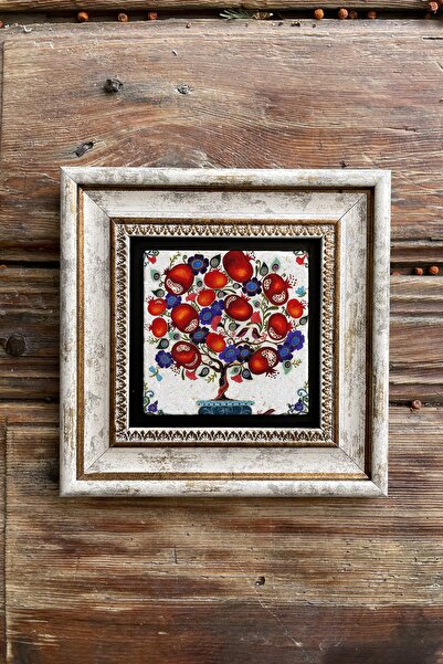 Oscar Stone Decor Çerçeveli Taş Duvar Dekoru Tablo 20x20cm 2'li Set (1100-471) Nazar Göz Nar Ağacı