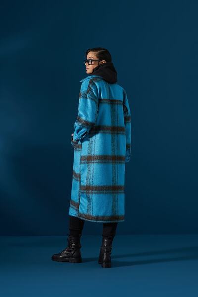 EBU Prive Γυναικείο μάλλινο μακρύ παλτό μπλε