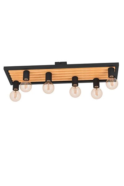 Eglo 43724 Indoor " Consett " Black, Brown Color Steel, Wooden Ceiling Lamp Ip20 E27 Max: 6X40