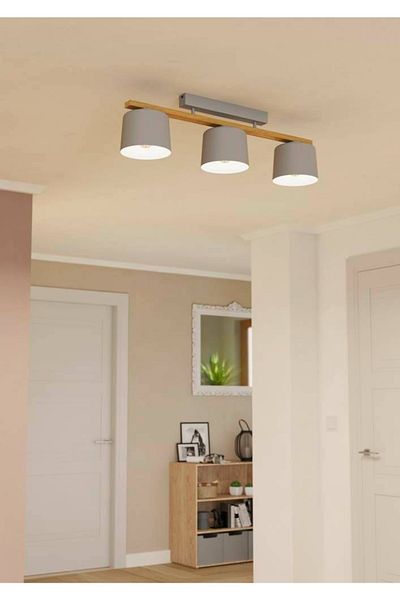 Eglo 900361   Indoor " Marieel " Light Gray, Brown Color Steel, Wooden Ceiling Lamp Ip20 E27 Max: 3