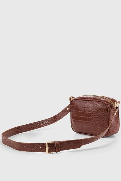 Housebags Geantă de damă maro cu aspect de piele de crocodil 219