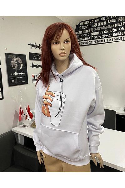 Teknik Φούτερ Tupac 2 Pac 3 Thread Unisex Λευκό Oversize με κουκούλα