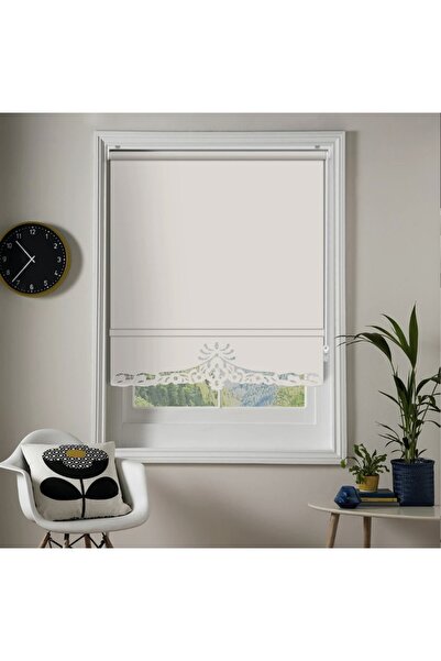 Dönmez Perde Nakış Işlemeli Stor Perde(SAFİR MODEL,KREM RENK)