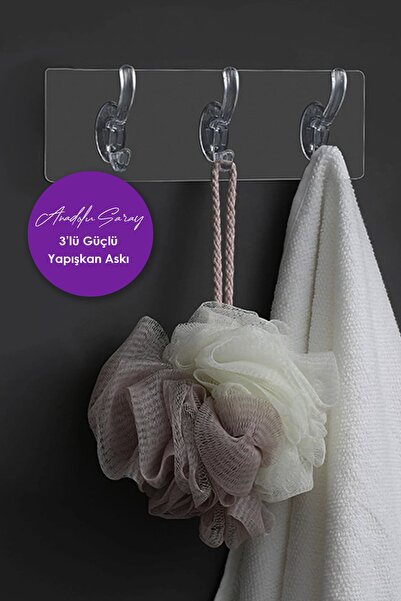 Anadolu Saray Çarşısı 3'lü Şeffaf Güçlü Kendinden Yapışkanlı Kapı Duvar Askıs...