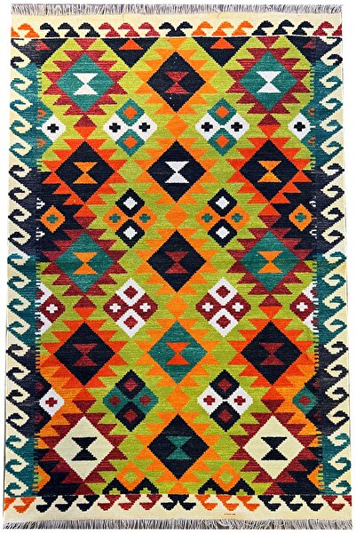 Rugs Modern Halı Cotton 563 Covor multicolor cu bază țesută cu model etnic antic