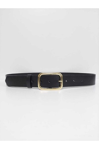Kemerix 100% Genuine Leather Women's Black Belt with Gold Buckle