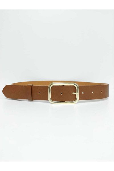 Kemerix 100% Genuine Leather Women's Tan Belt with Gold Buckle