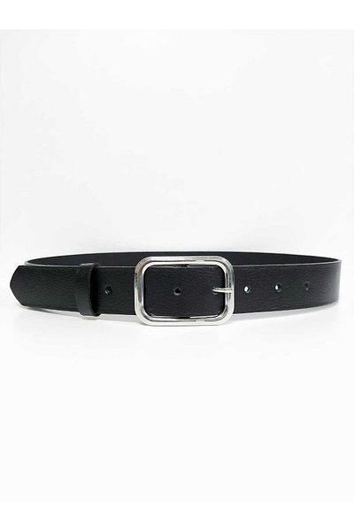 Kemerix 100% Genuine Leather Women's Black Belt with Silver Buckle