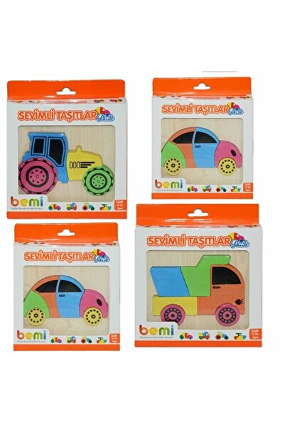 Bemi Ahşap Oyuncak Bemi Sevimli Taşıtlar Puzzle Araba