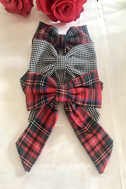 alsaccessories Cataramă cu fundă din 3 piese cu model în carouri Verde, Negru, Roșu