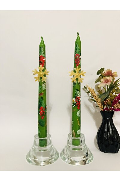 Elif Design Yeniyıl- Yılbaşı Kokina Ve Kar Tanesi Desenli El Boyaması Şamdan ...