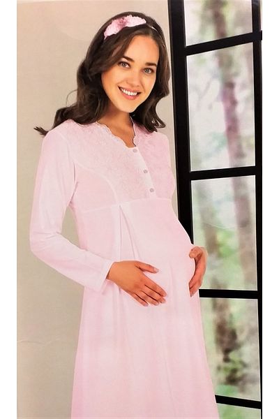 FLZ Cămașă de noapte cu mânecă lungă pentru maternitate postpartum roz