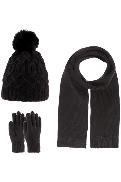 Kitti Set de mănuși pentru fată ospătară eșarfă beretă K22180-03 Negru