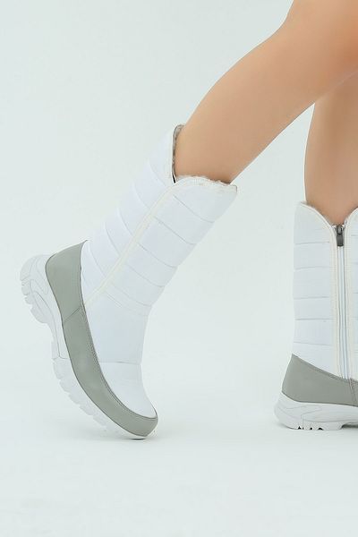 Efal Shoes Γυναικείες λευκές αδιάβροχες άνετες μακριές γούνινες μπότες χιονιού