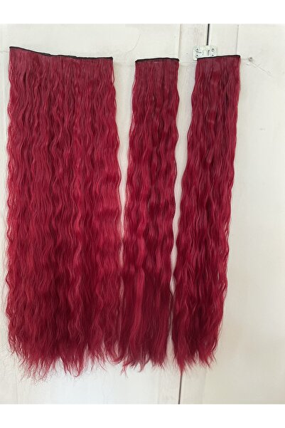 Kızıl Afro Dalgalı Uzun Yarım Ay Saç – Sentetik Çıt Çıt – 3 Parça