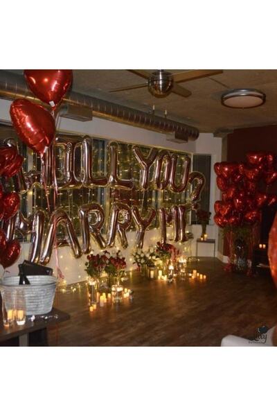 MFM Set de baloane din folie de argint pentru petrecere Will You Marry Me