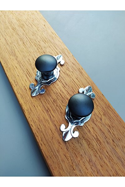 Dizaynhouse Siyah Düğme Krom Yaprak Kulp Dolap Ve Çekmece Kulpu