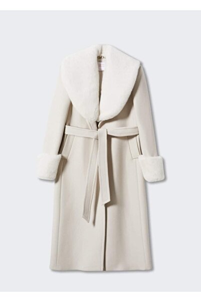 MANGO Woman Feathered Removable Collared Woolen Overcoat