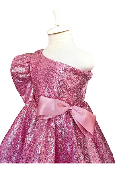 zühre balaban Βραδινό φόρεμα για κορίτσια με έναν ώμο σε ροζ χρώμα