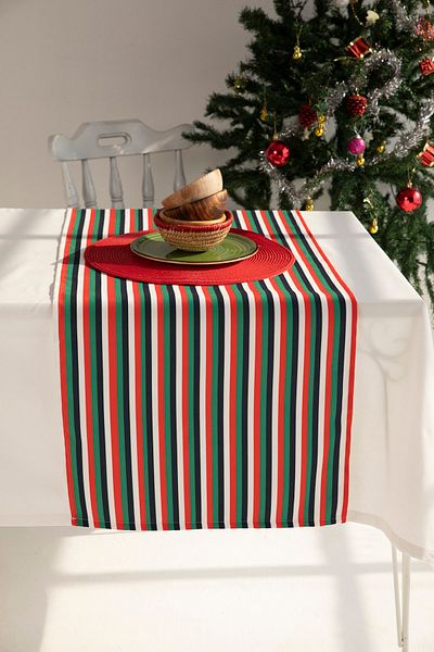 AYSHOME Ays Home Green Red White Striped Runner