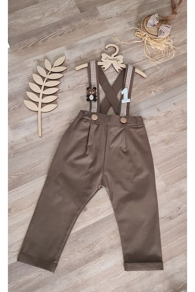 Feriatolye Teddy Bear Concept Brown Baby Boy Salopet Birthday Outfit