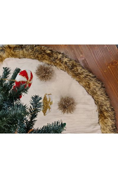 sevaradekor X Den Interiors Collection Tricotaj cu detaliu de blană Acoperire pentru brad de Crăciun Bej 100 Cm Diametru