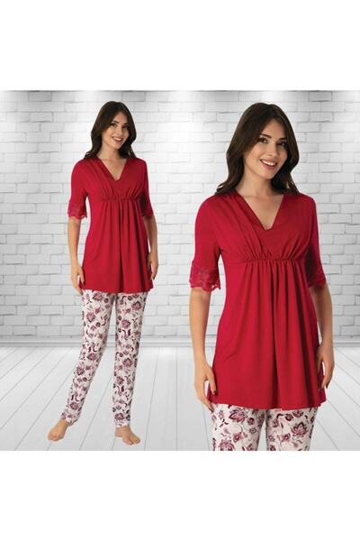 HAMİLE ÇARŞISI Effort V-izrezani set trudničke pidžame u boji trešnje 8028