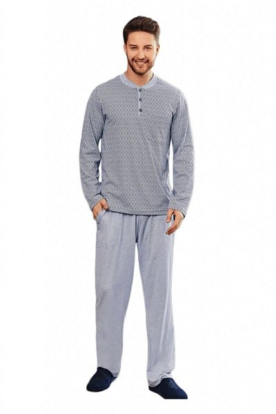 HAMİLE ÇARŞISI Set de pijamale pentru bărbați de mărime mare Mecit Blue - 2759