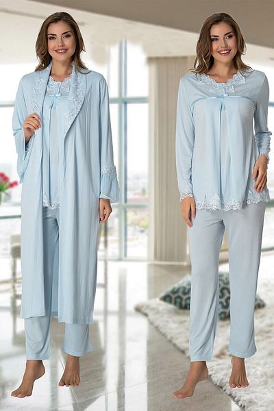 Effort Pijama طقم بيجامة للحوامل من الدانتيل باللون الأزرق للنساء