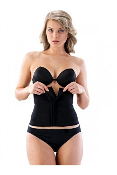 Emay Жіночий безшовний корсет з подвійним поясом і застібками, чорний