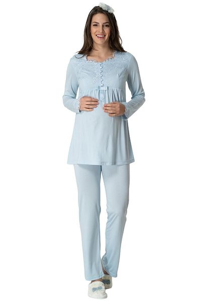Mecit Pijama Σετ μητρότητας Mecit 1924 Blue Four Piece