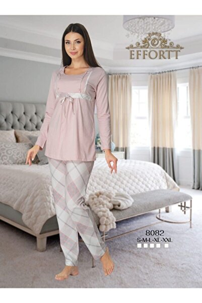 Effortt 8082 Σετ πιτζάμες εγκυμοσύνης με ροζ σχέδιο