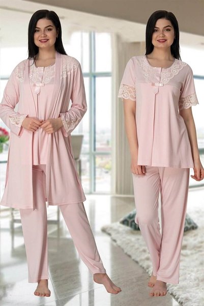 Effortt 5025 Pink Maternity Pajama Set with Dressing Gown
