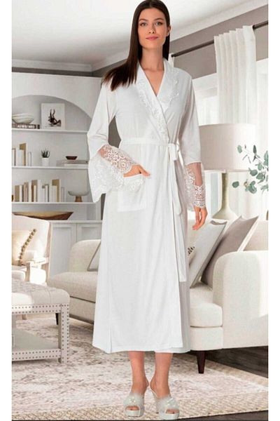 Mecit 5342 Lace Ecru Maternity Maternity Dressing Gown