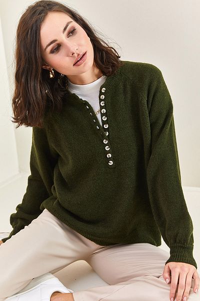 Bianco Lucci Gestreifter Strickpullover mit Knopfloch-Rollkragenpullover für Damen