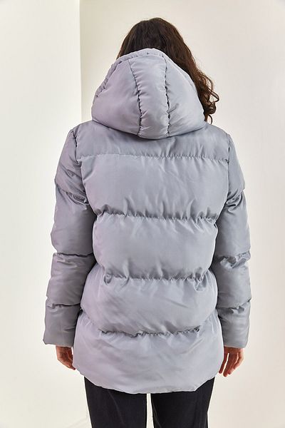 Bianco Lucci Women's Hooded Long Puffer Coat with Lace