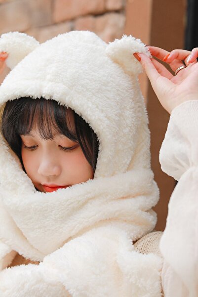 Leiste Kids Hoodie Hooded Plush Beanie Scarf Welsoft Fleece Neck Collar Shawl for 10-16 Years Old Girls Eared Hat