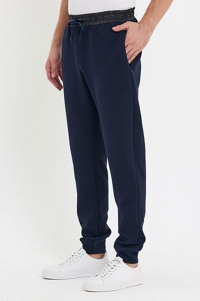 ENQUE Men's Loose Elastic Jogger Basic Chino Navy Blue Trousers