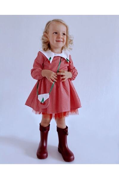 Le Petite Sole Kız Bebek Kırmızı Kirazlı Pötikare Elbise