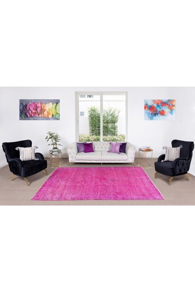 Tekin 203x316 cm Pembe Renkli Yünlü Halı, Modern El Dokuması Yeniden Boyanmış...