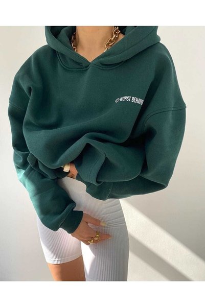 Machetta Büyük Beden Wrst Baskılı Unisex Nefti Oversize Kapüşonlu Sweatshirt