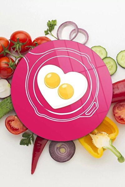 Decovetro Cam Kesme Tahtası Yuvarlak Aşk Yumurtası Desenli