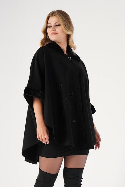 Nelly Plus Size Furry Polka Dot Black Poncho U/8080
