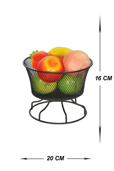 VENON Nazlı 20 cm Black Fruit Holder Crisper Metal Basket Multi-Purpose Box Bathroom Kitchen Organizer