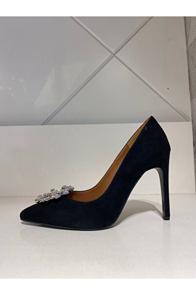 Cengiz Gümüş Siyah Süet Saçaklı Taşlı Kadın Abiye Ayakkabı