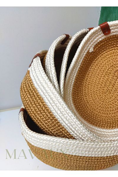 MaVaux 5 Pieces Natural Cotton String Woven Storage Basket - Bathroom and Kitchen Organization Box